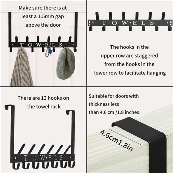 Towel Holder Over The Door Hooks Door Mount Towel Rack Organizer Metal Towel - Picture 4 of 7